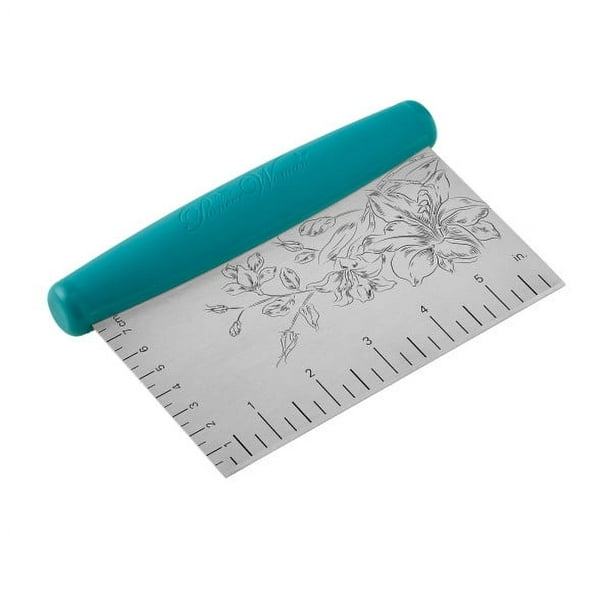 The Pioneer Girl 6-Inch Stainless Metal Bench Scraper and Dough Cutter in Silver and Teal