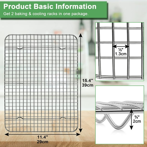 Vesteel Set of two Baking Cooling Racks - Stainless Metal Cookie Cooling Racks for Baking, Cooking, and Roasting, 15.4" x 11.4" Wire Grid Rack Appropriate with Baking Sheet Pans,...